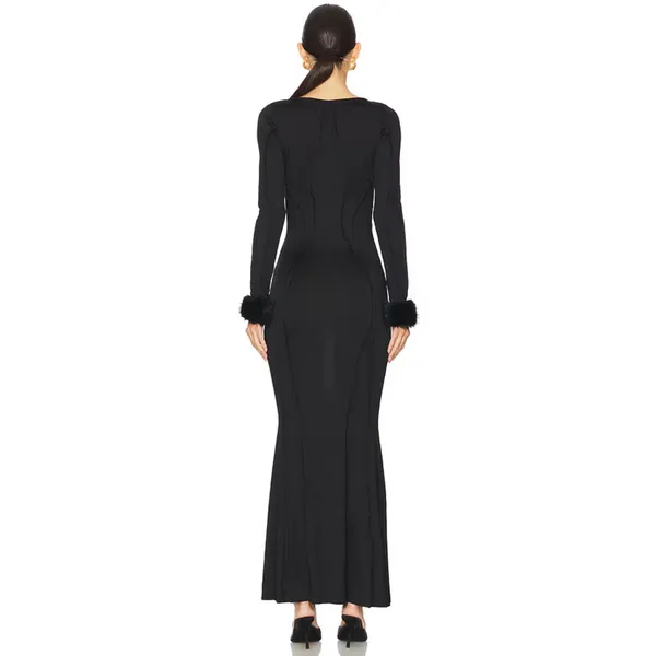 NWT‎ OW Collection Ciara Maxi Dress in Black w Removable Fur Cuffs XS $320 - Image 3