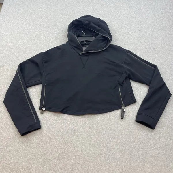 Gymshark Cropped Hoodie Black Pull Over Sweatshirt Zipper Accents Size Medium - Image 4