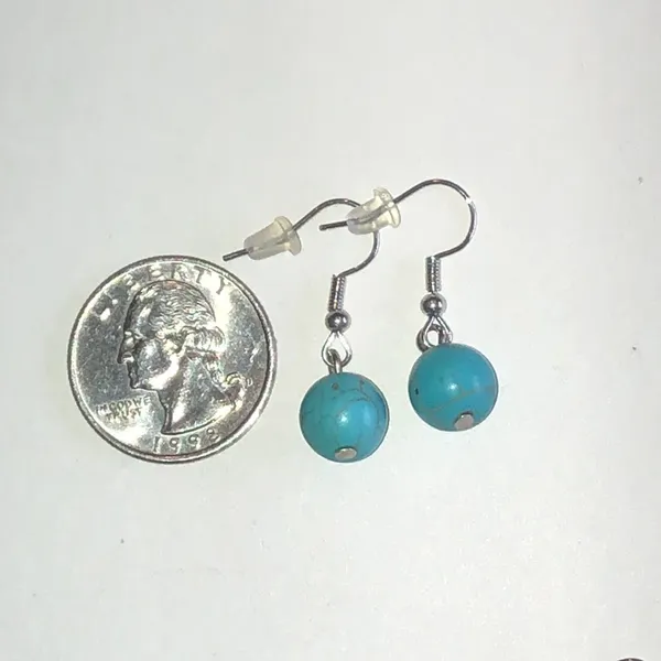 Turquoise Color Beaded Boho Dainty Drop Earrings Blue - Image 2