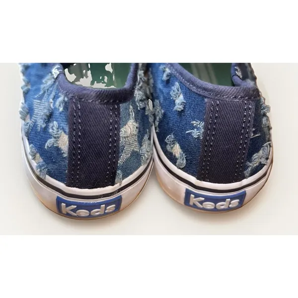 VTG Keds Champion 9.5 Blue Distressed Denim Star Low Top Sneakers Rubber SOle - Image 7
