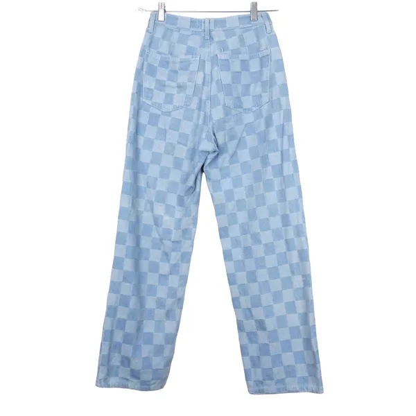Oak + Fort Checkered Jeans Womens M 24x28 Blue Checkerboard Straight Leg Y2K - Image 7