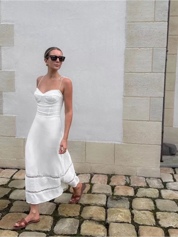 NWT Reformation Ronan Midi Dress Lace Ivory Tie Strap sz 4 - Image 7