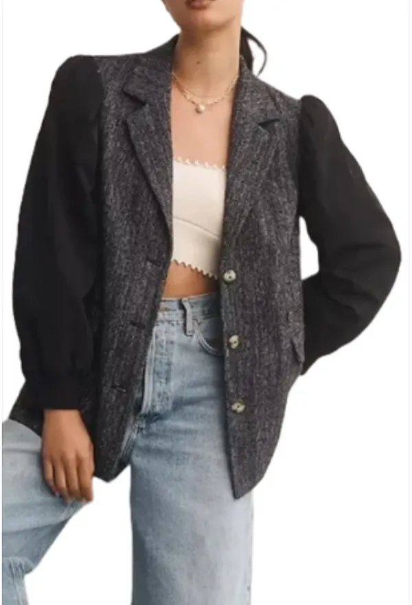Maeve Anthropologie Black and Gray Women's Jacket Blazer size 10 - Image 6