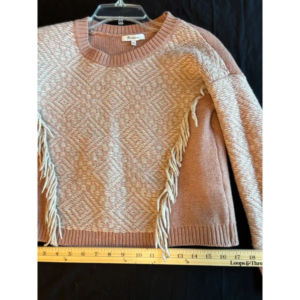 Madewell Fringe Chevron Knit Crewneck Sweater Clay Pink XXS wool - Image 5