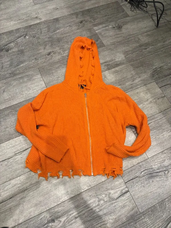 Trendy Threads Orange 3X Women's 100% Acrylic Zip Up Sweater - Image 2