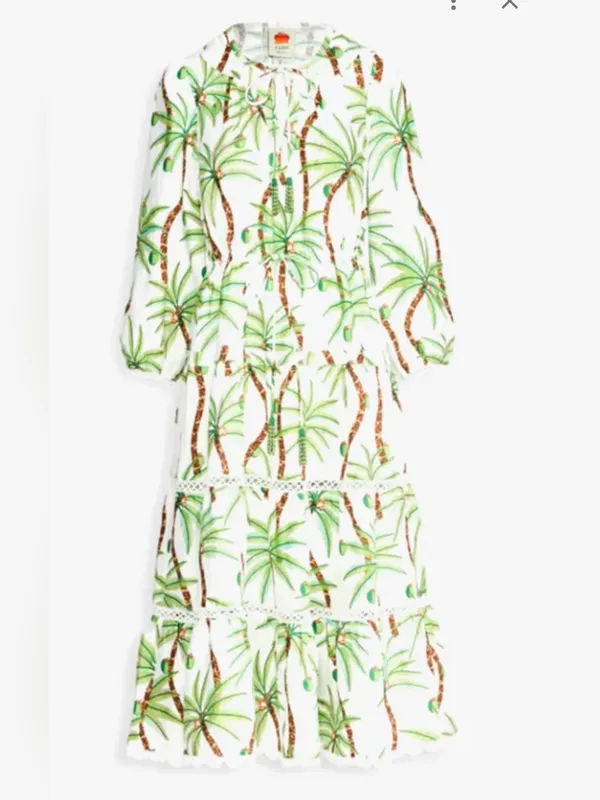 Farm Rio Bohemian Palm Tree Print Cotton Maxi Long Sleeve Dress Size Small - Image 2