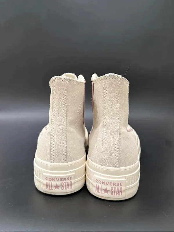 CONVERSE Chuck Taylor All Star Lift Platform High Tops Beige Suede Lilac Piping - Image 4