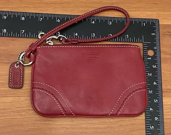 Coach Red Wine Leather Wristlet Small - Image 10