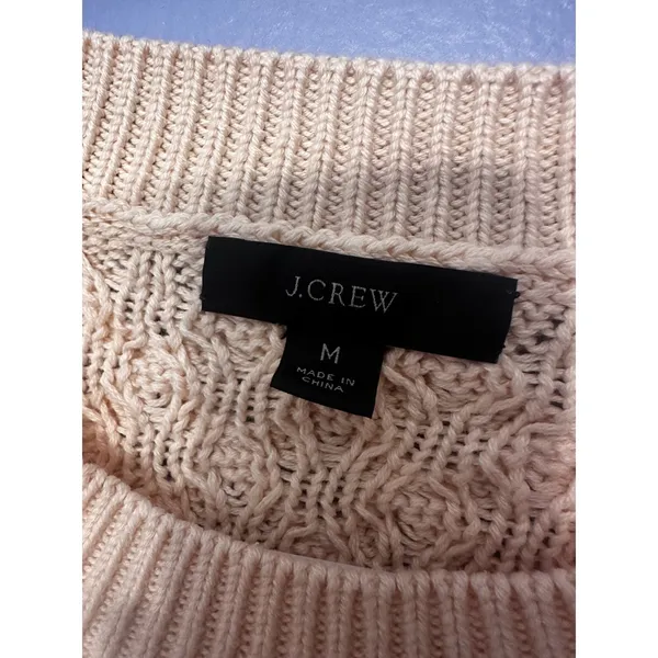 J.Crew Cotton-Cashmere‎ Cable-Knit Relaxed Crewneck Pullover Sweater Size M - Image 3