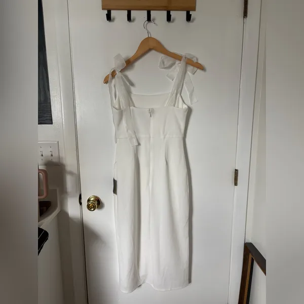 Lulus Romantic Celebration White Tie-Strap Bodycon Midi Dress Size Small Bridal - Image 5