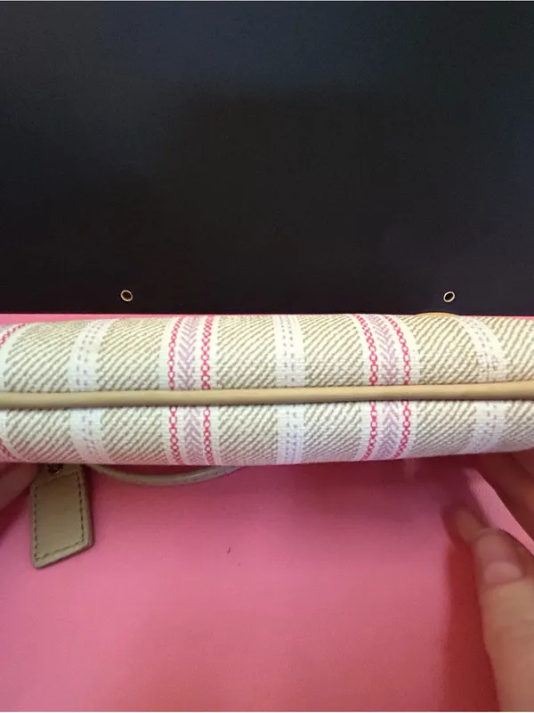 Coach Beige Stripe Wristlet with Pink Accents - Image 10
