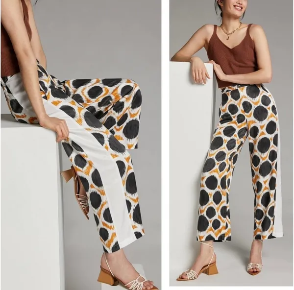 Anthropologie x Maeve Wellesley Wide Leg Printed Satin Pants - Brown/Black/White - Image 2