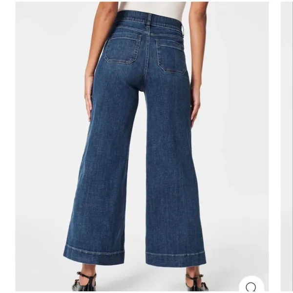 SPANX Cropped Wide Leg Jeans Patch Pocket Shape EveryWear Denim L - Image 3