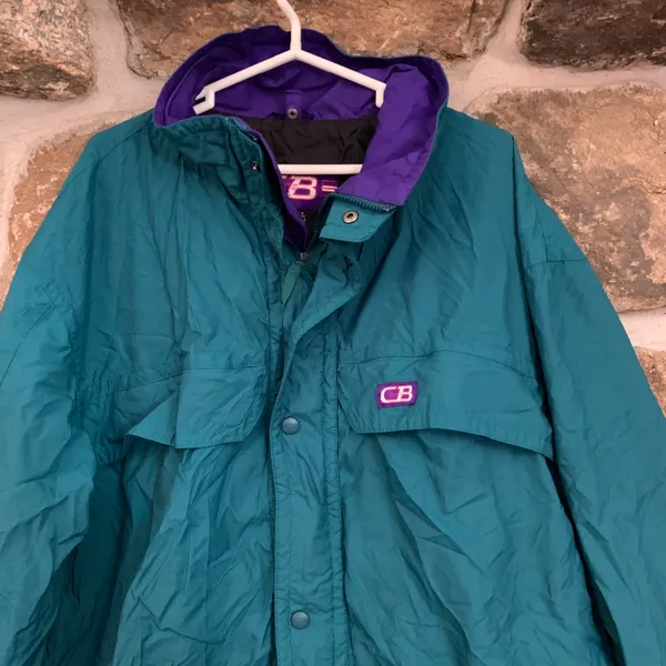 CB Sport Vintage Blue Green Zip Up Windbreaker Bomber Jacket - Image 2