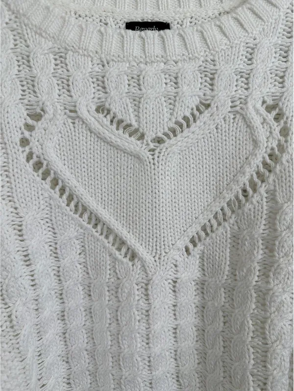 PacSun Cotton Beverly and Beck Heart Cable Knit Crew Neck Sweater White NWT XXL - Image 6