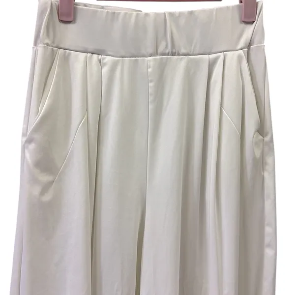 Source Unknown White Wide Leg High Waist Pull On Pants Pleated Front with Pockets Womens Medium - Image 3