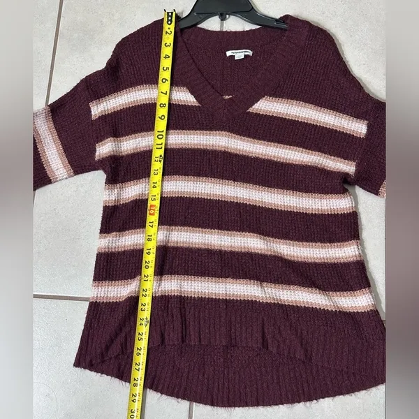 American Eagle Women‎ Burgundy Stripes Knit Pullover Sweater size Small - Image 8
