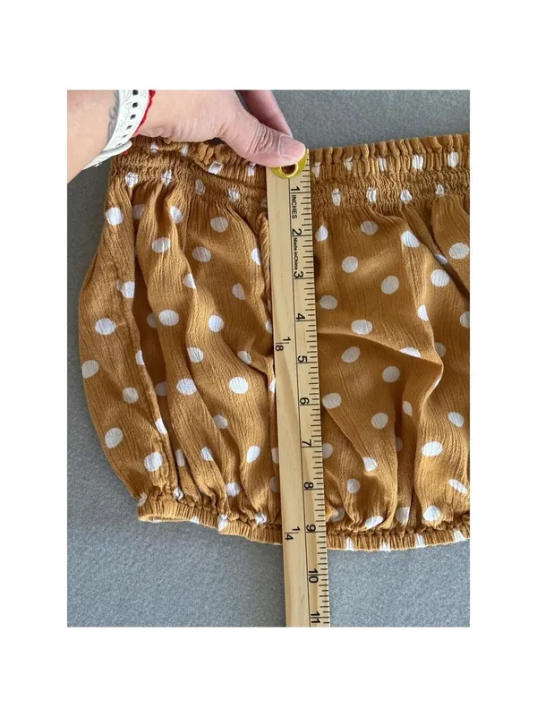 Billabong Tube Top Large Mustard Yellow Polka Dot Smocked Cropped Strapless - Image 8