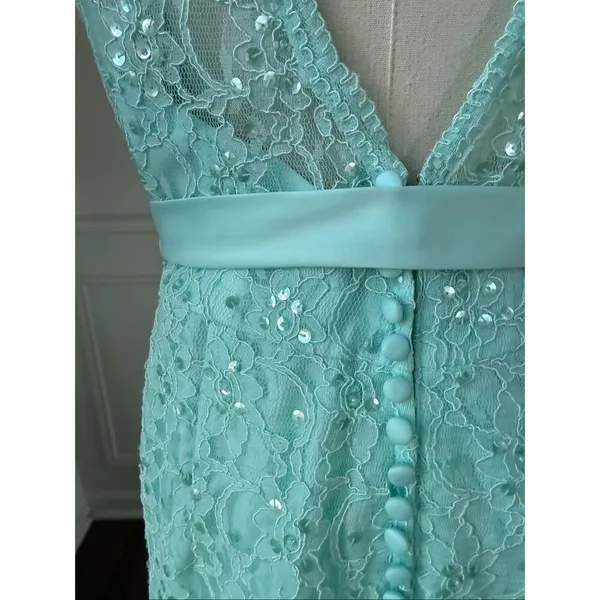 Morilee Aqua Blue Green Lace Sequin Formal Gown $185 - Image 5