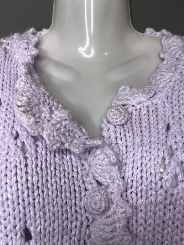 Vintage The Weathervane Cardigan Sweater Womens Medium Purple Crochet Knit - Image 5