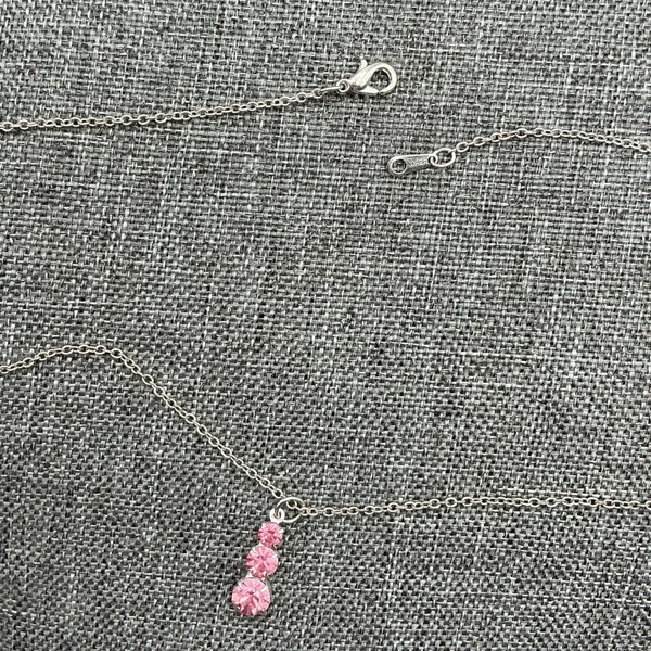 Korea Signed Silver Tone Pink Rhinestone Necklace - Image 3