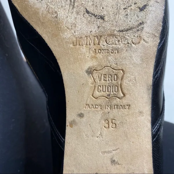 Jimmy Choo Black Leather Pointed Toe Lattice Cutout Flats Size 35 Made in Italy - Image 11
