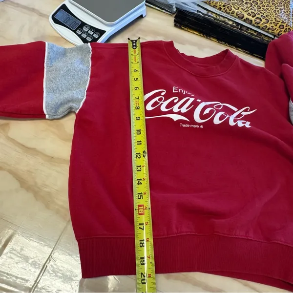 Forever 21 Coca-Cola Oversized Graphic Crewneck Sweatshirt Red Gray Small - Image 9