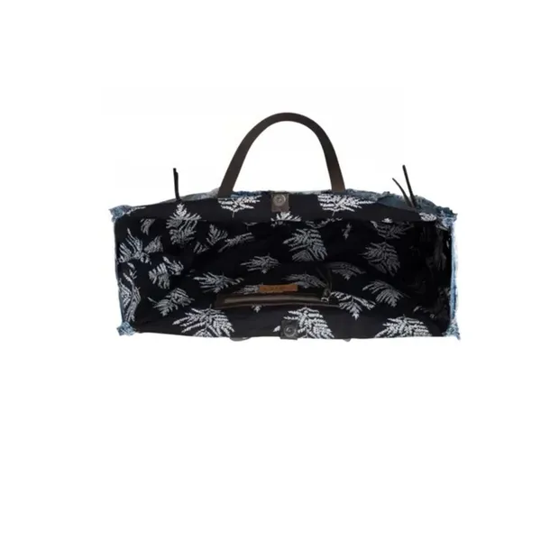NWT Boho Patchwork Frayed Denim Western Shoulder Tote Bag Blue - Image 4