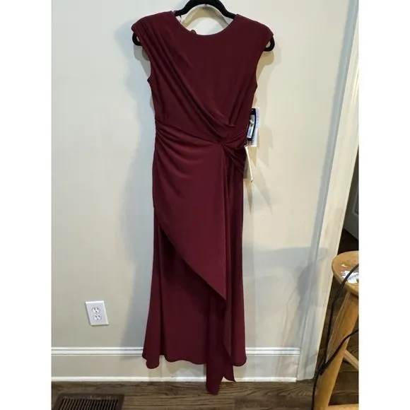 Betsy & Adam Women's Cap Sleeve Gathered Gown Dress Petite Size 2P Bordeaux - Image 2