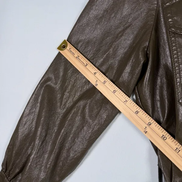 Zara Size-M Womens Mini Dress Green Faux Leather‎ Long Sleeve Belted - Image 9