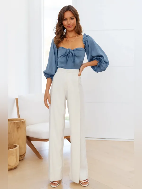 NEW Hello Molly Azure Skies Long Sleeve Tie Front Crop Top Blue Size Small/4 - Image 6
