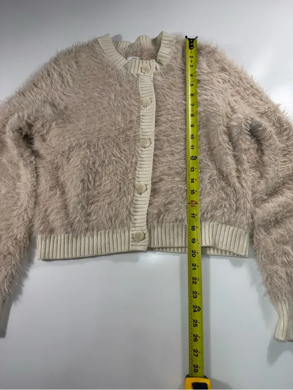 aerie Super Soft Cream Fuzzy Button-Front Cardigan - Image 3