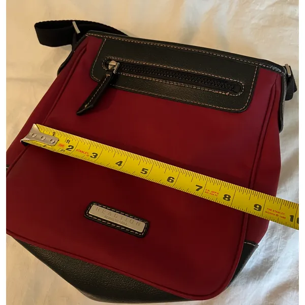 Kenneth Cole Reaction Purse Crossbody Burgundy Red Black Nylon Square Pockets - Image 10