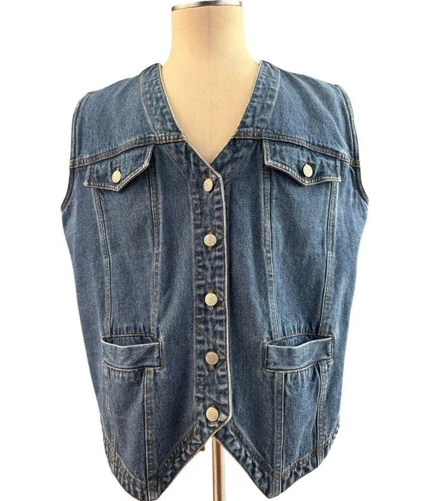 Vintage Bill Bass jean blue denim vest 1X - Image 9
