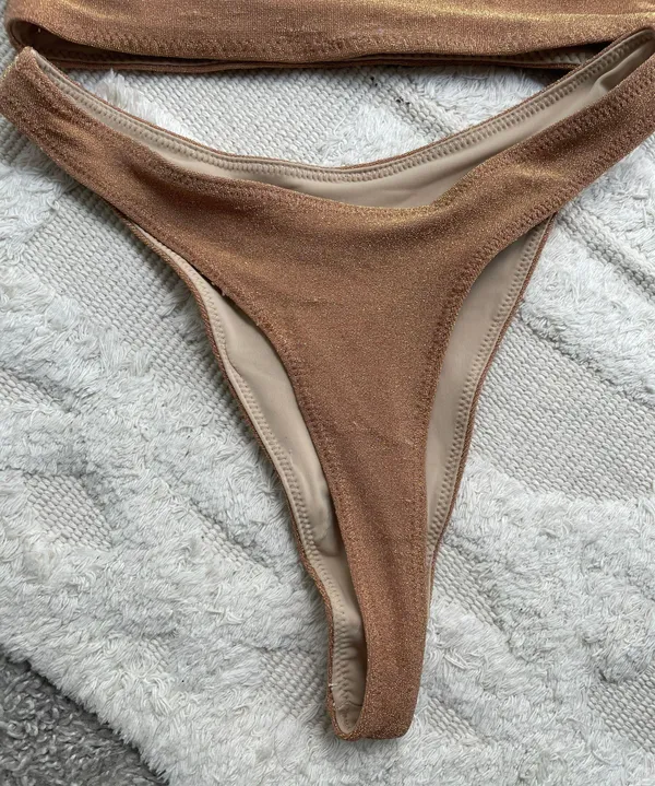 Oh Polly Gold Glitter High Waisted High Cut Brazilian Bikini Set - Image 9