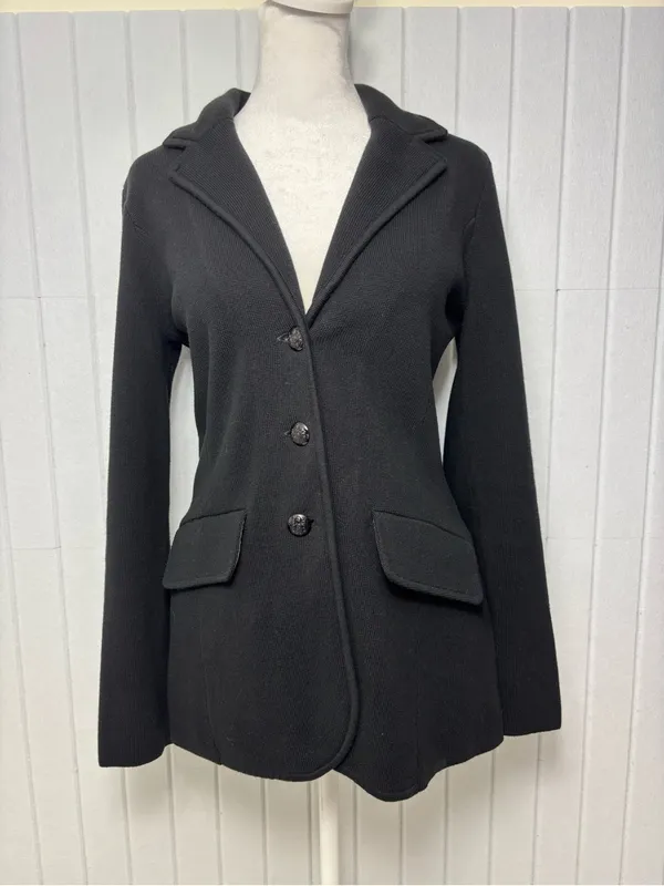 Lauren Ralph Lauren Black Cotton Sweater-Knit Blazer‎ size S - Image 3