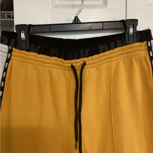 PINK Victoria's Secret Mustard Yellow Track Joggers with Black Trim - Image 3