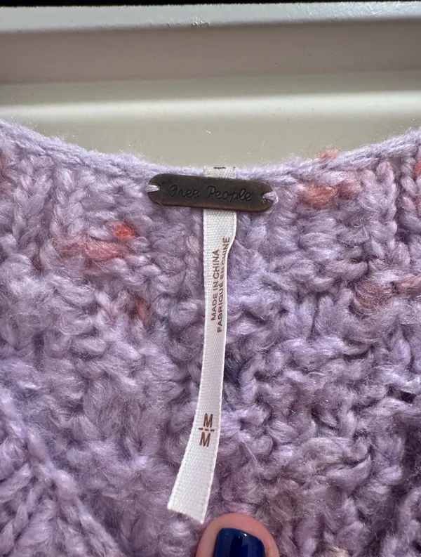 Free People Womens Sunset Cloud Pullover Sweater Purple Chunky Knit Crop Top - Image 10