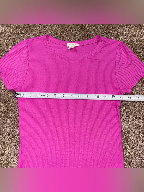 Bozzolo Ribbed Crewneck Short Sleeve Top in Bright Pink - Image 5