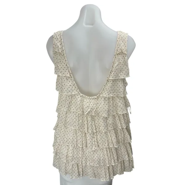 Free People Ruffle Me Up Cream Polka Dot Sleeveless Layered Tunic Tank Top Sz S - Image 2