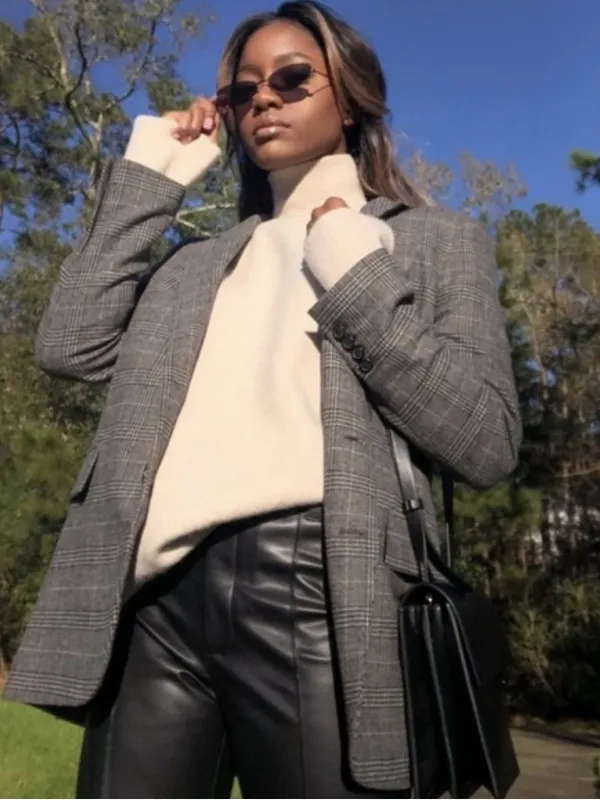 Zara Woman Plaid Comfort Knit Blazer Jacket Size XL (44) Brown Black - Image 2