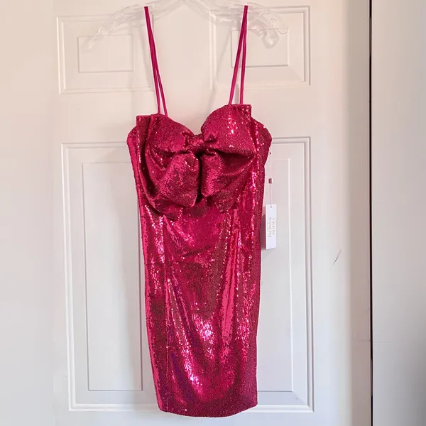 Torn by RONNY KOBO Lindsay Sequin Bow Mini Dress, Color Tulip Pink, Size M, NWT - Image 5