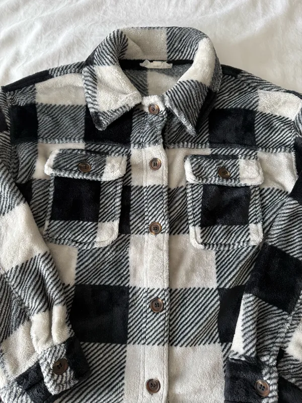Black And White Plaid Soft Shacket - Image 2