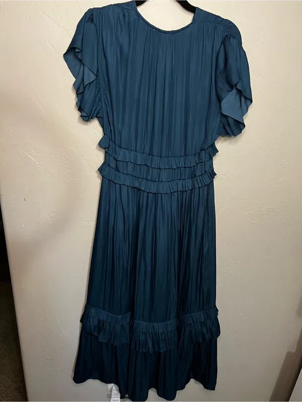 Bohme Willa Teal Tiered Ruffle Midi Dress Romantic Boho - Image 7