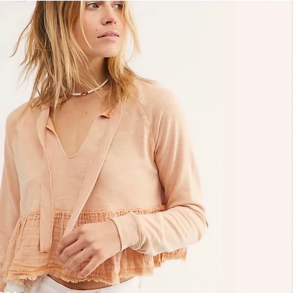 Free People Sweet Jane Pullover Peach Sweatshirt Top Medium - Image 3