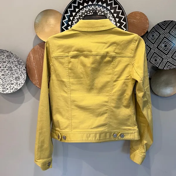 Talbots Womens XS Chartreuse Denim Trucker Jacket Cotton Blend Stretch ID245 - Image 3