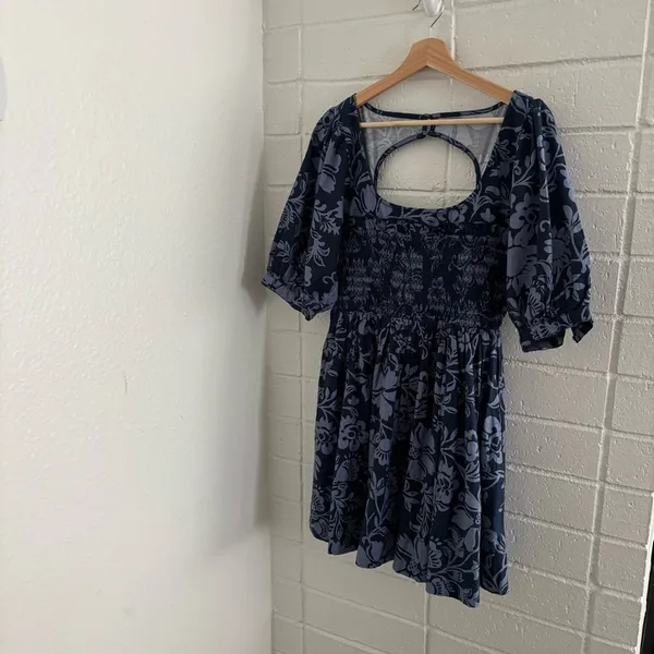 NWOT free people dear Delilah blue floral puff sleeve smocked mini dress - Image 3