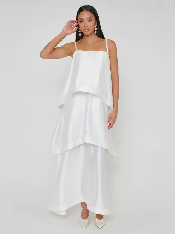 NWOT Show Me Your Mumu Ella Tiered Maxi Dress size XL white ivory satin - Image 3