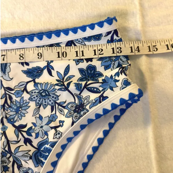 Blue White Floral Chintz Ric Rac High Waisted Bikini‎ Swimsuit Size Smal New - Image 8