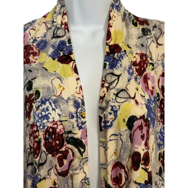 ANTHROPOLOGIE GUINEVERE Floral Open Front Hankie Hem‎ Lightweight Cardigan S - Image 3